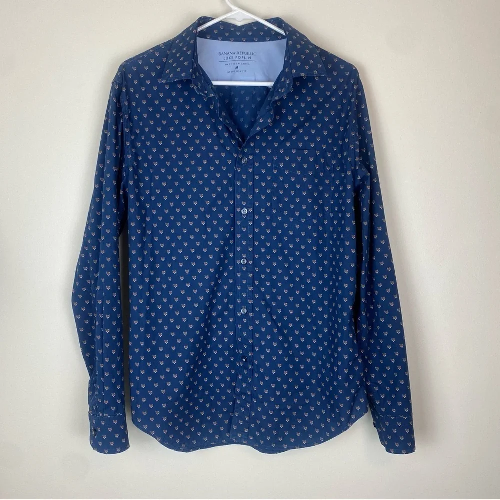 BANANA REPUBLIC Men’s Luxe Poplin Grant Slim Fit Button Down Shirt Fox Graphic M